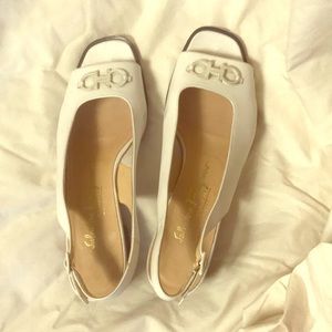 Salvatore Ferragamo white block heel slingback